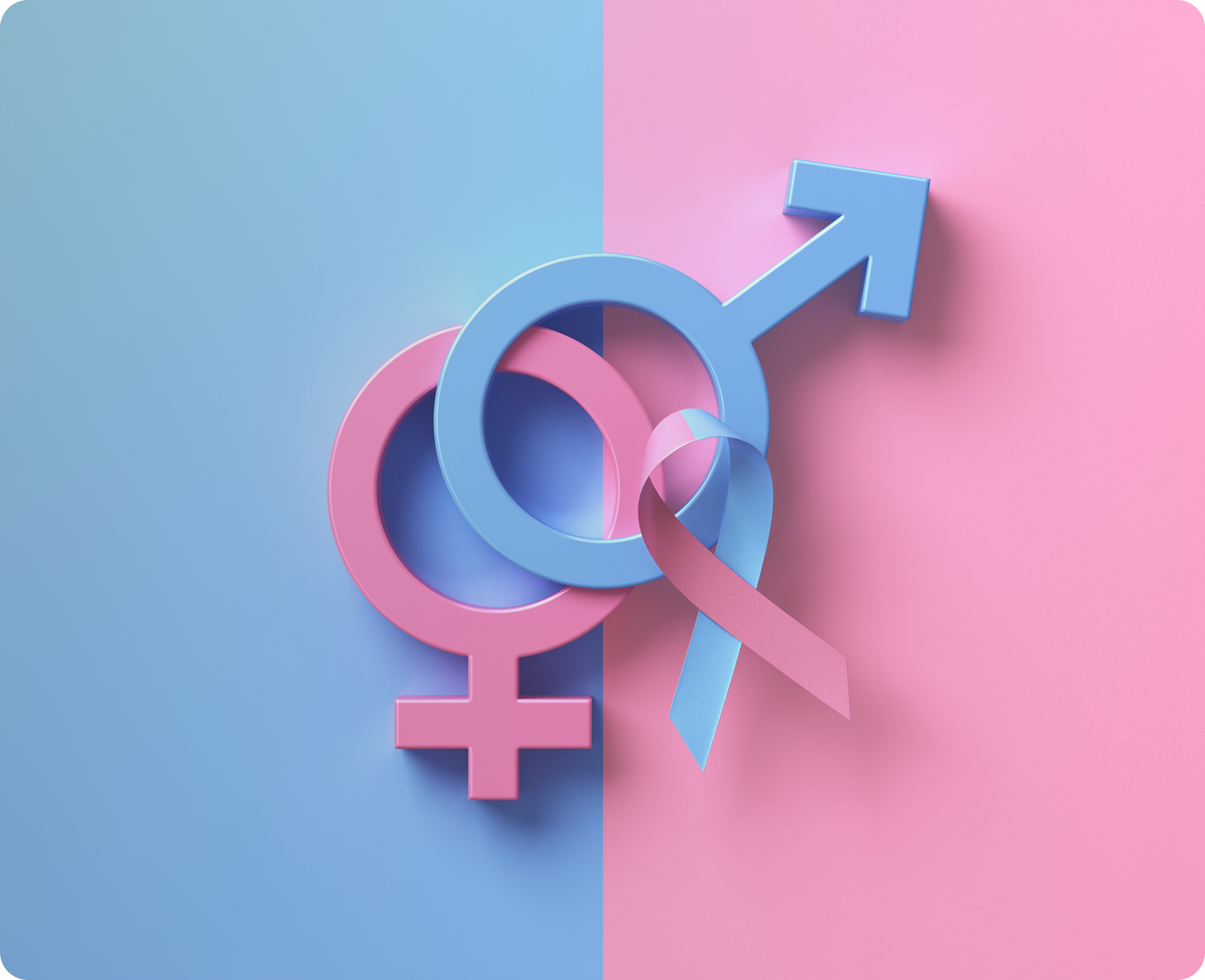 Gender symbols with pink and blue background.